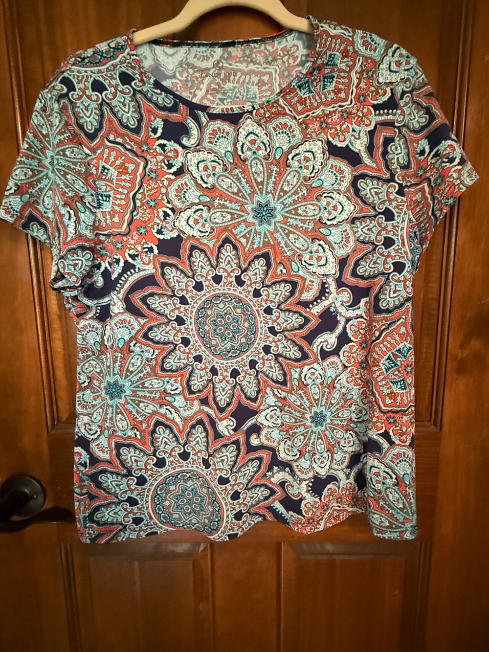 Lands' End Navy Floral Medallion Short-Sleeve Tee with Coral & Aqua